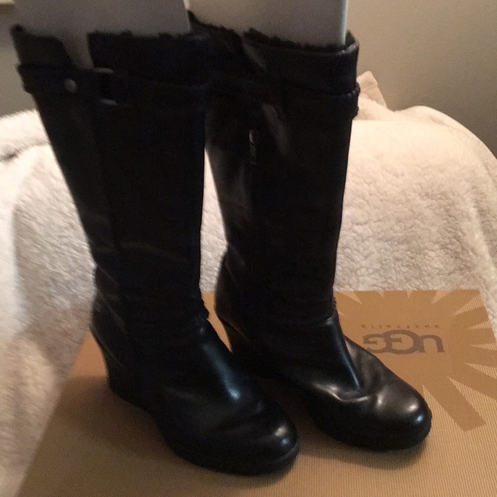 UGG Black Leather Tall Boots